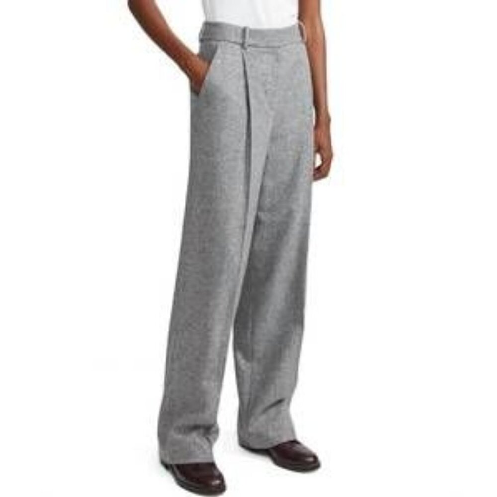 NEW THEORY speckled wool pleated trouser in grey